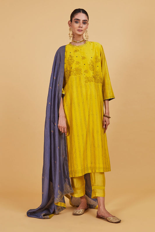 Yellow Dhari two Panel Kurta Set