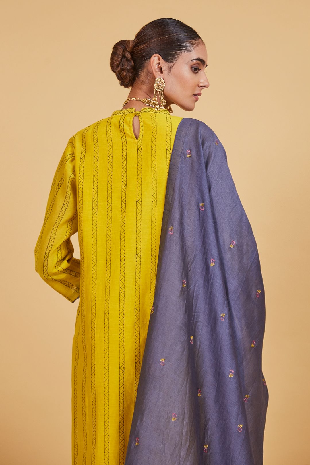 Yellow Dhari two Panel Kurta Set