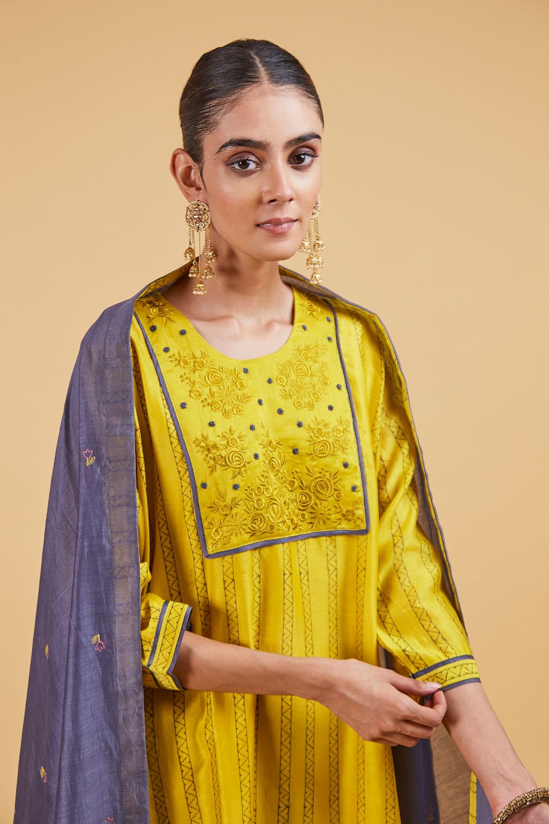 Yellow Dhari Yoke Kurta Set