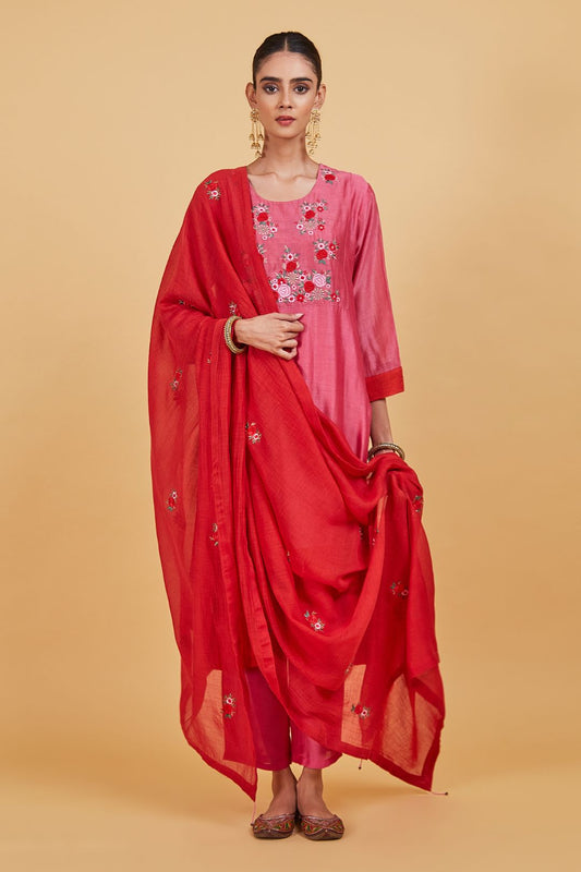 Rose Pink Yoke Kurta Set